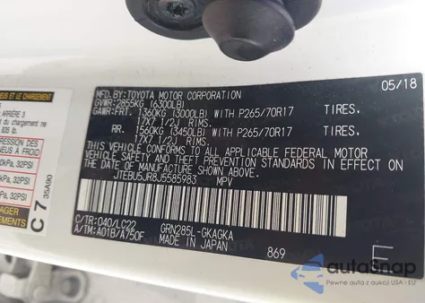 2018 Toyota 4Runner Trd Off Road Premium из США, поврежденный, VIN JTEBU5JR8J5585983